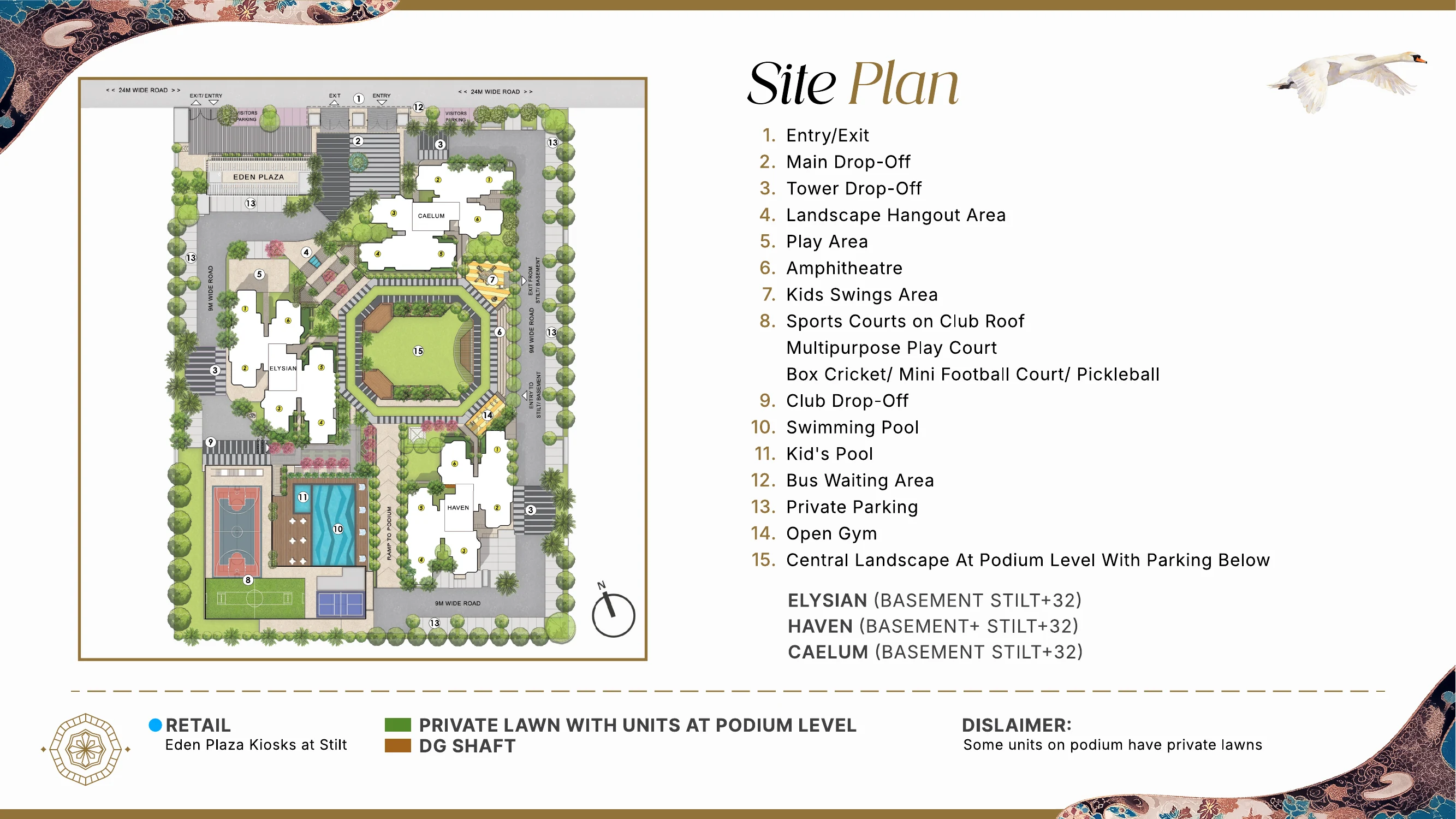 Eldeco Echoes of Eden site plan showing Eden Plaza, the Caelum tower and the podium layout at Sector 22D Yamuna Expressway